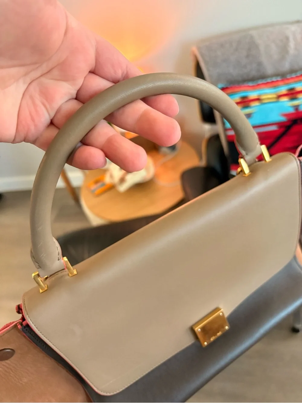 CELINE Trapeze handbag tote in Taupe and Brown - Pre-Loved Great condition w/COA